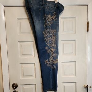 Chico's Platinum Light Blue Denim Jeans with Tan Stitching